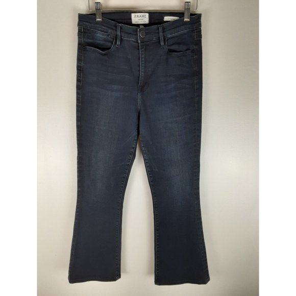 Frame Denim Denim - Frame Denim Le High Flare Dark Wash Jeans High Waist Stretch Zip Fly Roxy 30